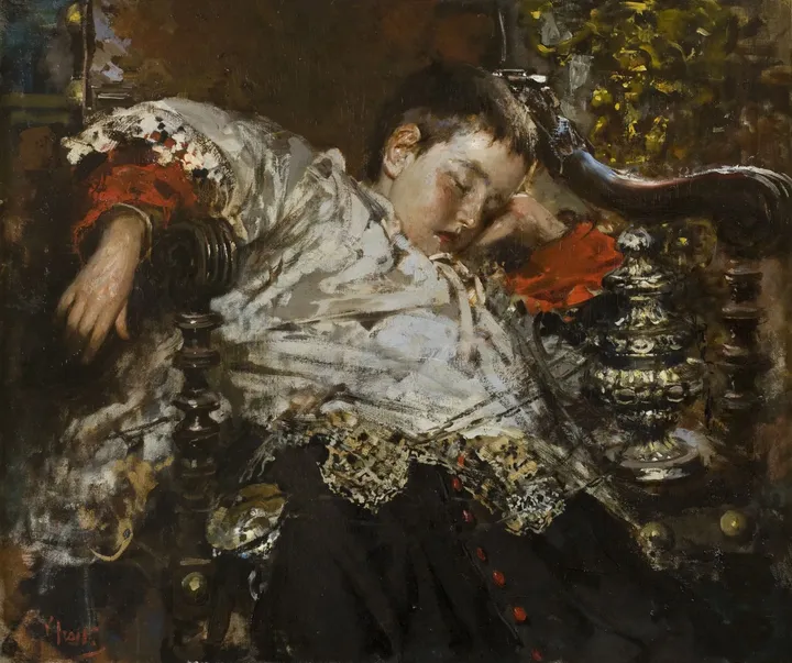Vincenzo Irolli, Il chierichetto stanco, 1923 - olio su tela, 79 x 93 cm