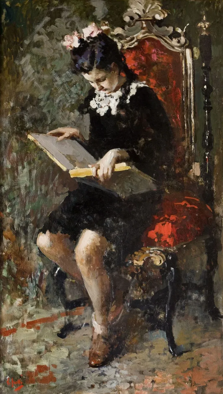 Vincenzo Irolli, La lettura - olio su tela, 140 x 80 cm