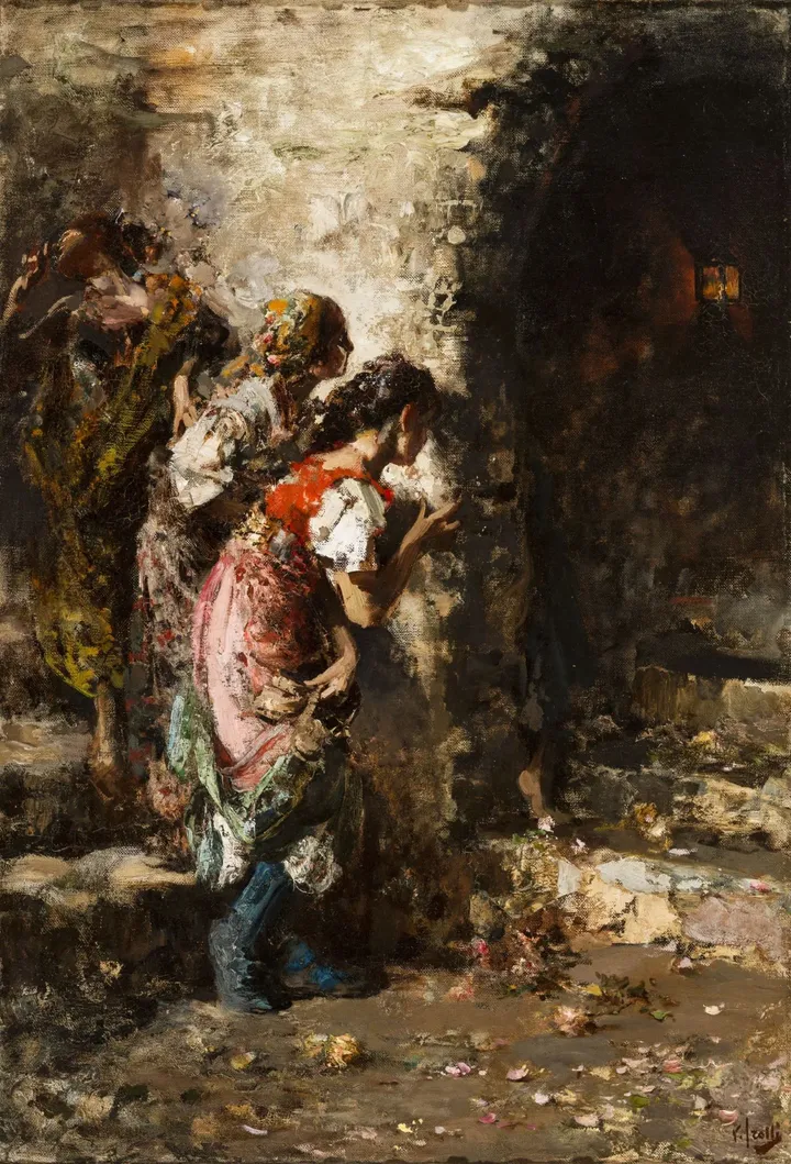 Vincenzo Irolli, Scherzi – Visita alla grotta - olio su tela, 69 x 100 cm