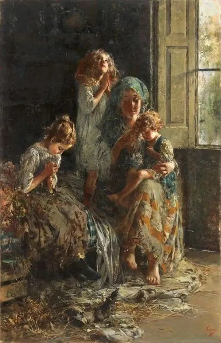 Vincenzo Irolli, Amore materno – La preghiera - olio su tela, 140 x 90 cm