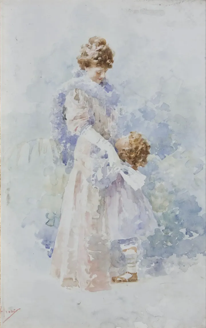 Vincenzo Irolli, Tenerezza, 1905 acquerello su carta, 58 x 38 cm