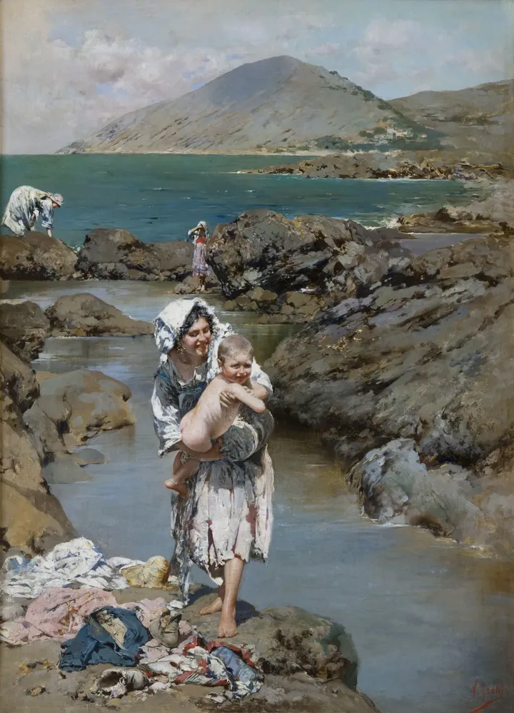 Vincenzo Irolli, Amore materno - olio su tela, 56 x 42 cm