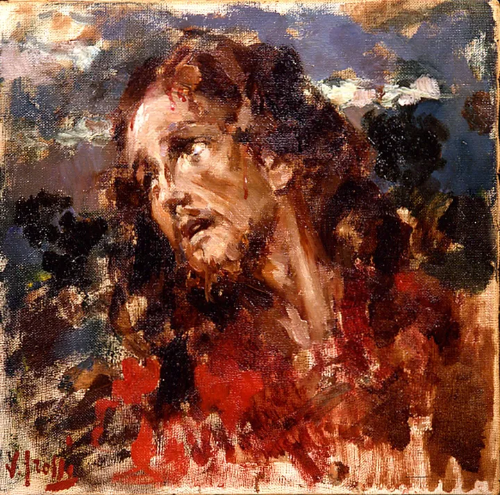 Vincenzo Irolli, Testa di Cristo - olio su tela, 43 x 43 cm