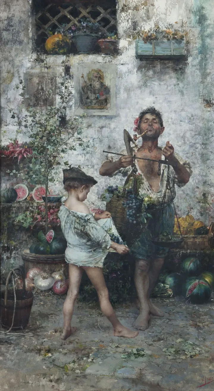 Vincenzo Irolli, Il fruttivendolo, 1885-1890 - olio su tela, 85 x 47 cm