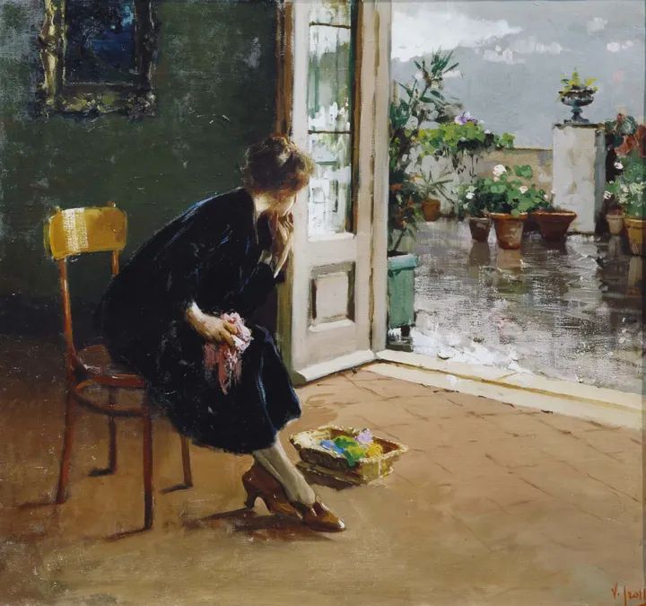 Vincenzo Irolli, L’attesa - olio su tela, 65 x 68 cm