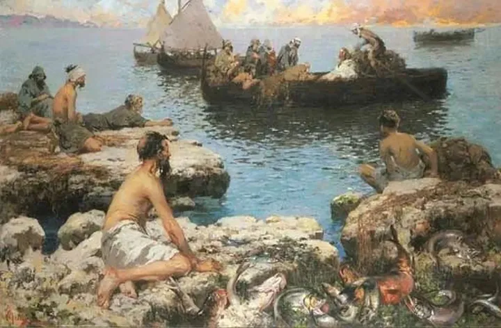 Vincenzo Irolli, La pesca miracolosa, 1936 - olio su tela, 191 x 291 cm